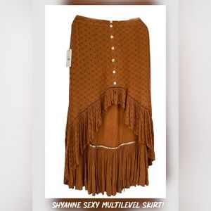 NWT!! Shyanne Cedar Ruffled High-Low Midi Skirt